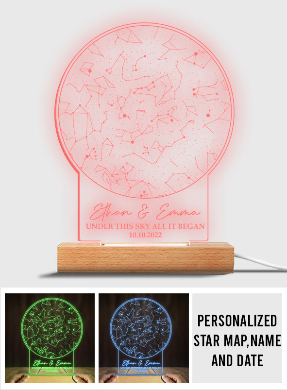 Sous ce ciel, tout a commencé - Socle lumineux personnalisé en forme de mari et femme