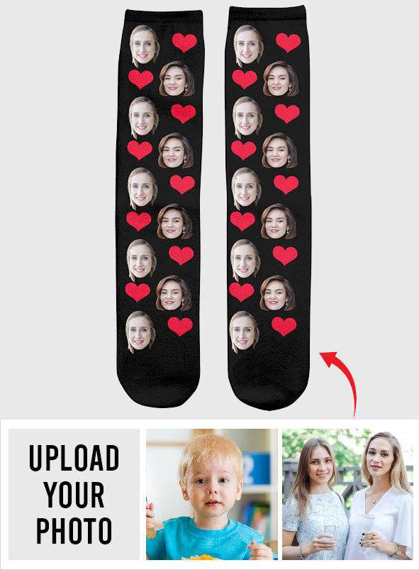 Chaussettes personnalisées pour meilleure amie, motif cœur et visage personnalisé