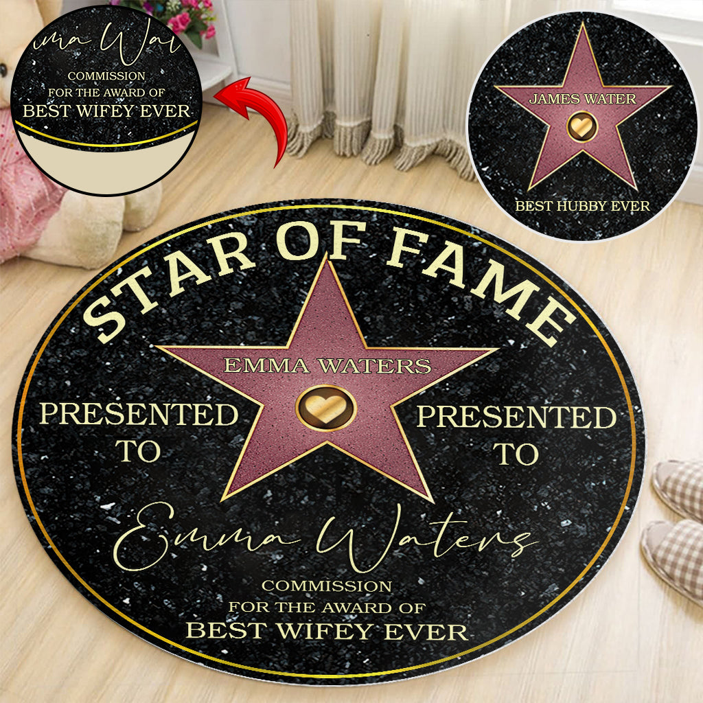 Tapis rond personnalisé pour couple « Star of Fame Best Wifey Hubby Girlfriend Boyfriend Ever »
