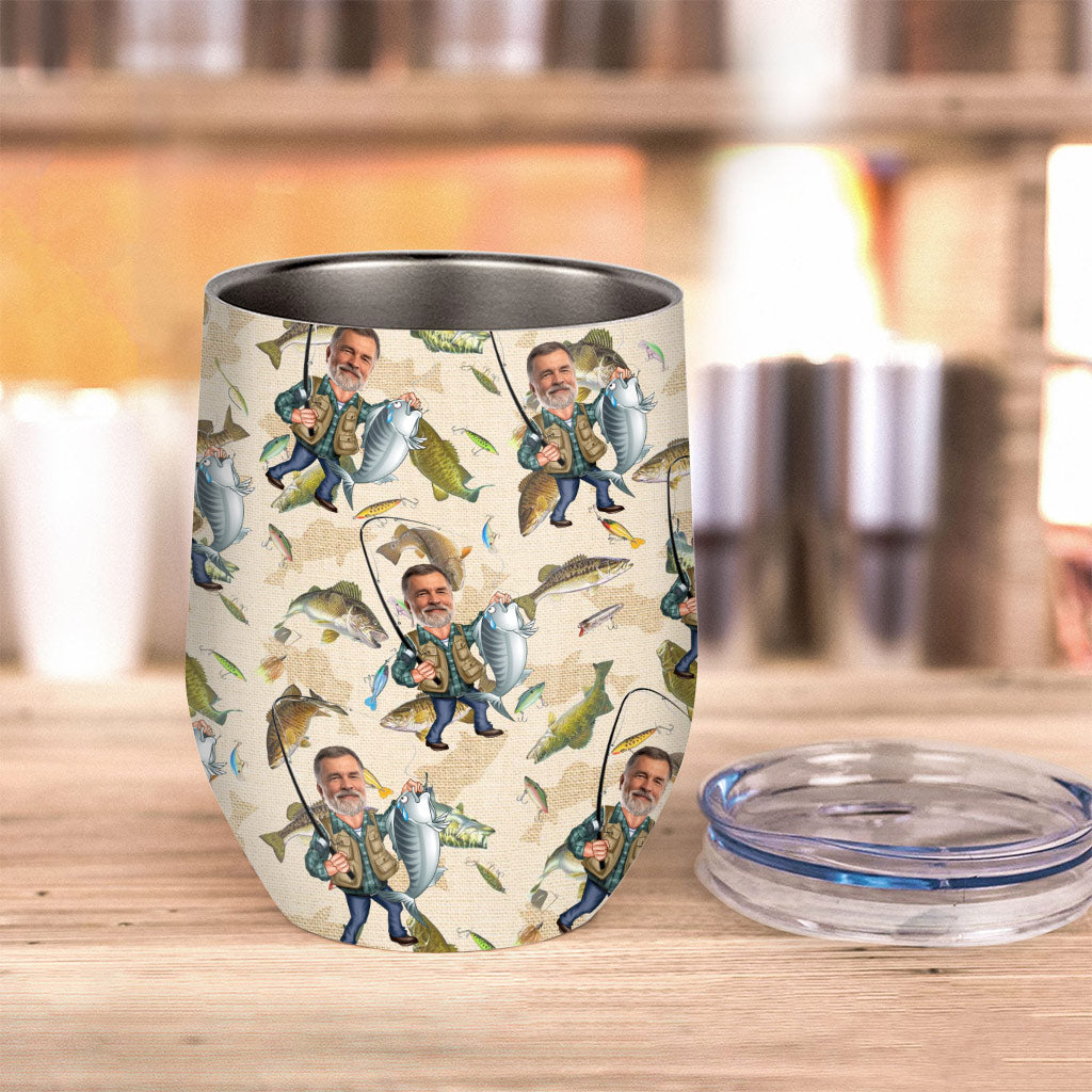 Photo Inserted Funny Fishing - Personalized Fishing Wine Tumbler