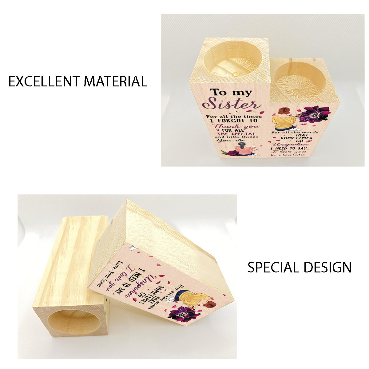 À ma sœur - Porte-bougie personnalisé