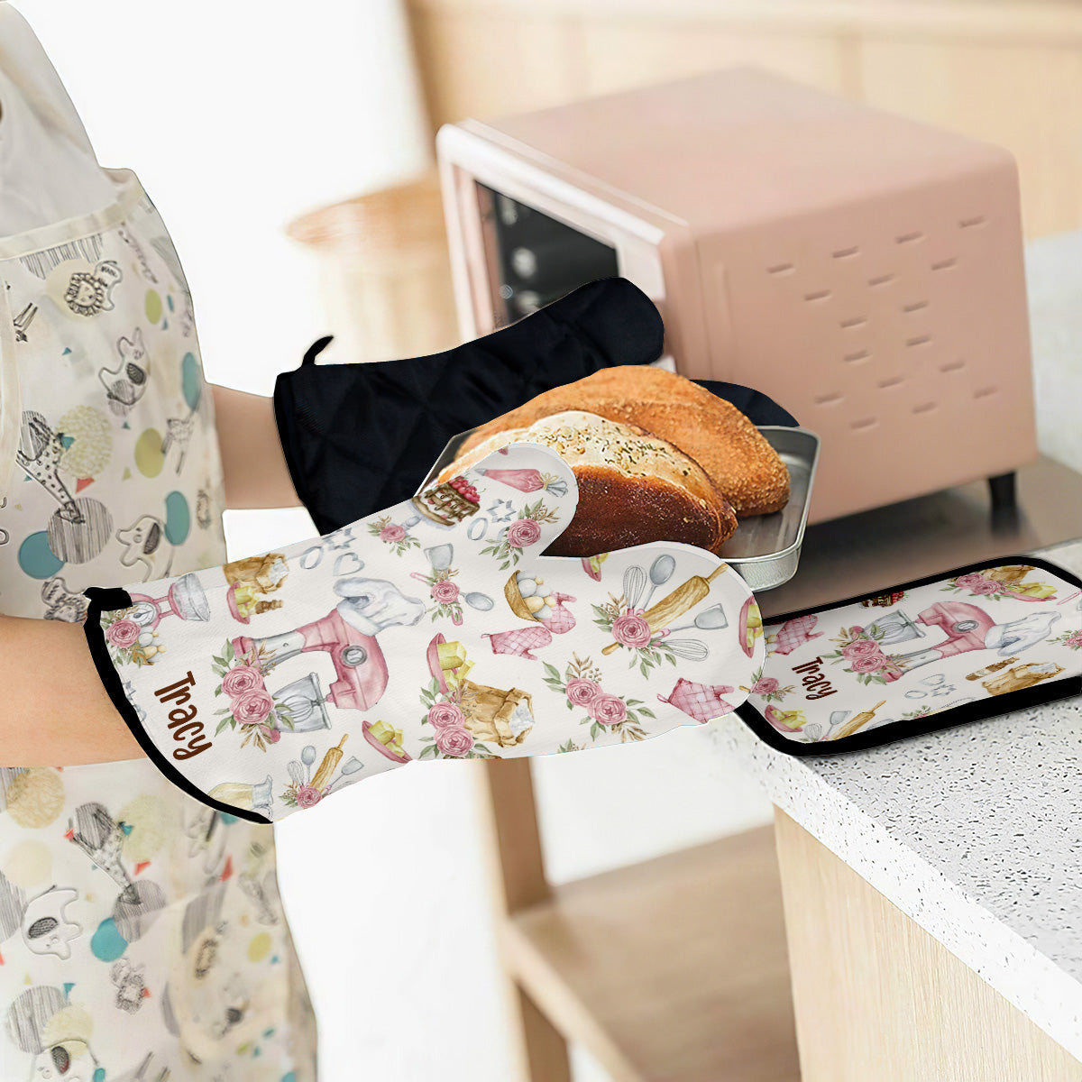 La pâtisserie, c'est ma thérapie ! – Ensemble de gants de cuisine et maniques personnalisés