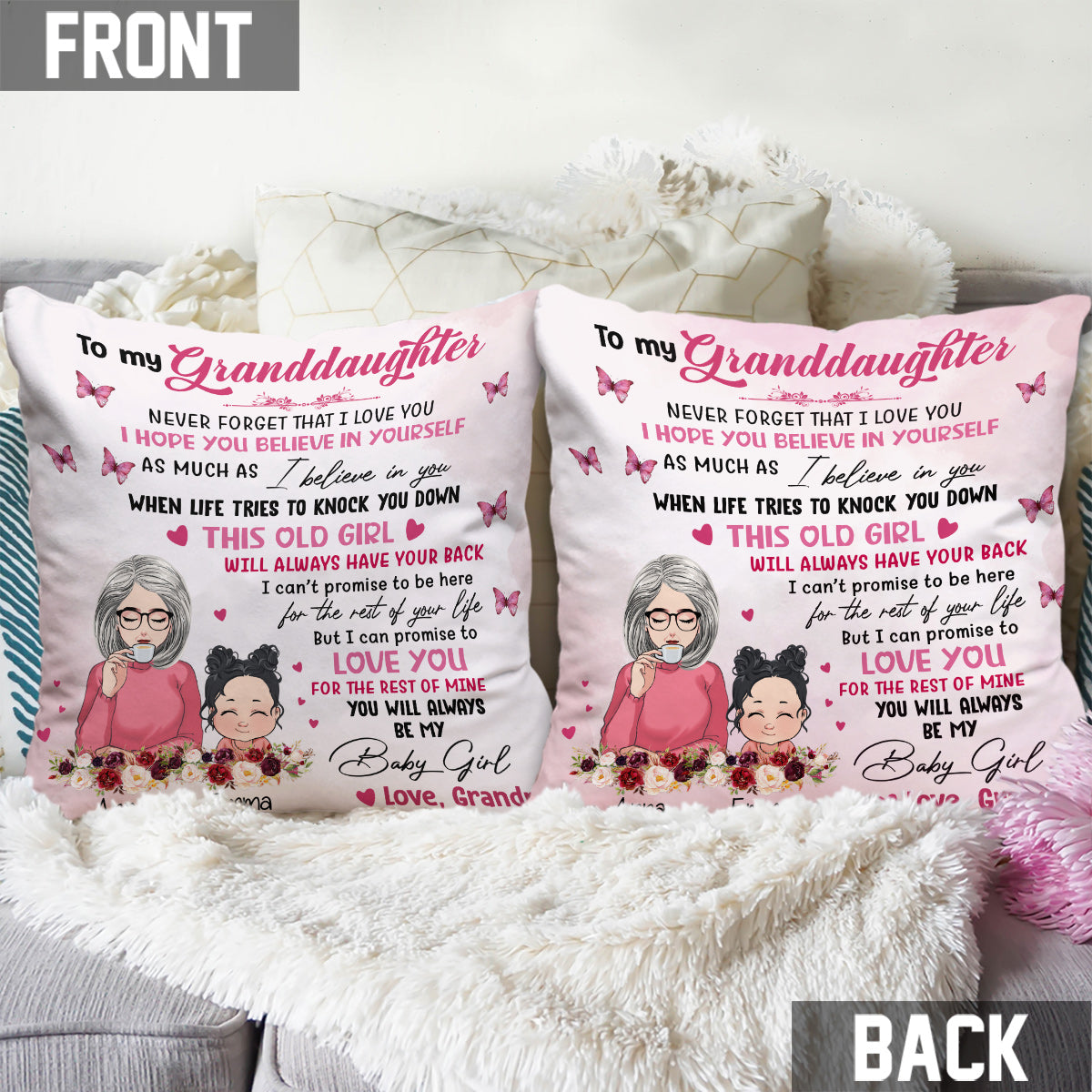 À ma petite-fille - Coussin décoratif personnalisé pour grand-mère