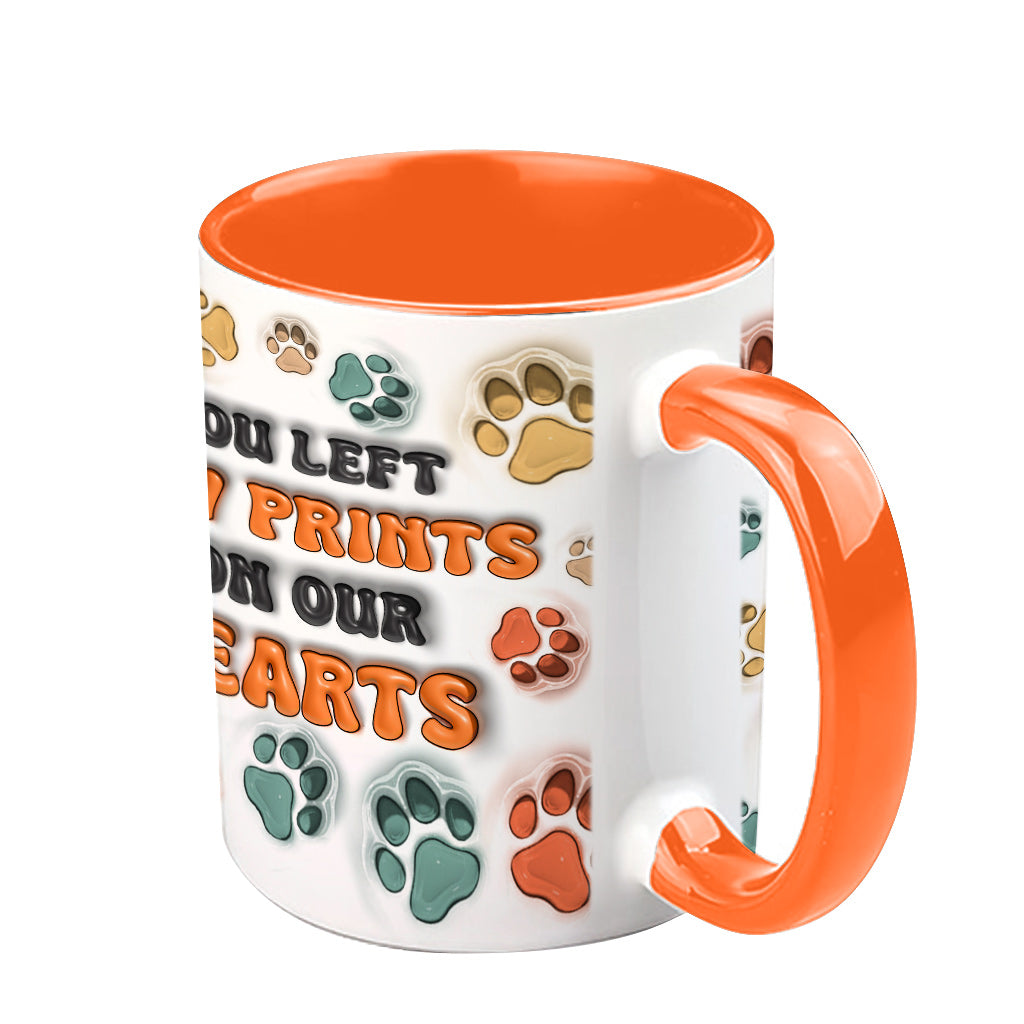 Tu as laissé des empreintes sur nos cœurs - Mug personnalisé avec ailes d'ange - Cadeau pour les amoureux des chiens, pour ceux qui ont perdu leur chien ou leur chat