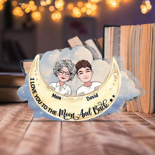 Je t'aime jusqu'à la lune et retour - Cadeau pour maman, grand-mère, fille, fils, petite-fille, petit-fils, tante - Plaque acrylique personnalisée -