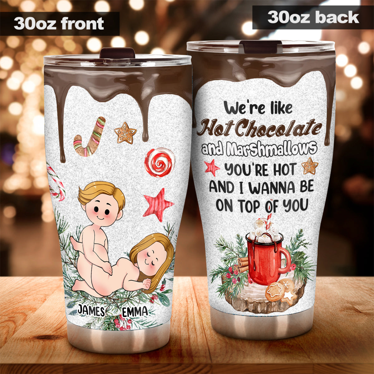 Chocolat chaud et guimauves - Gobelet personnalisé pour couple