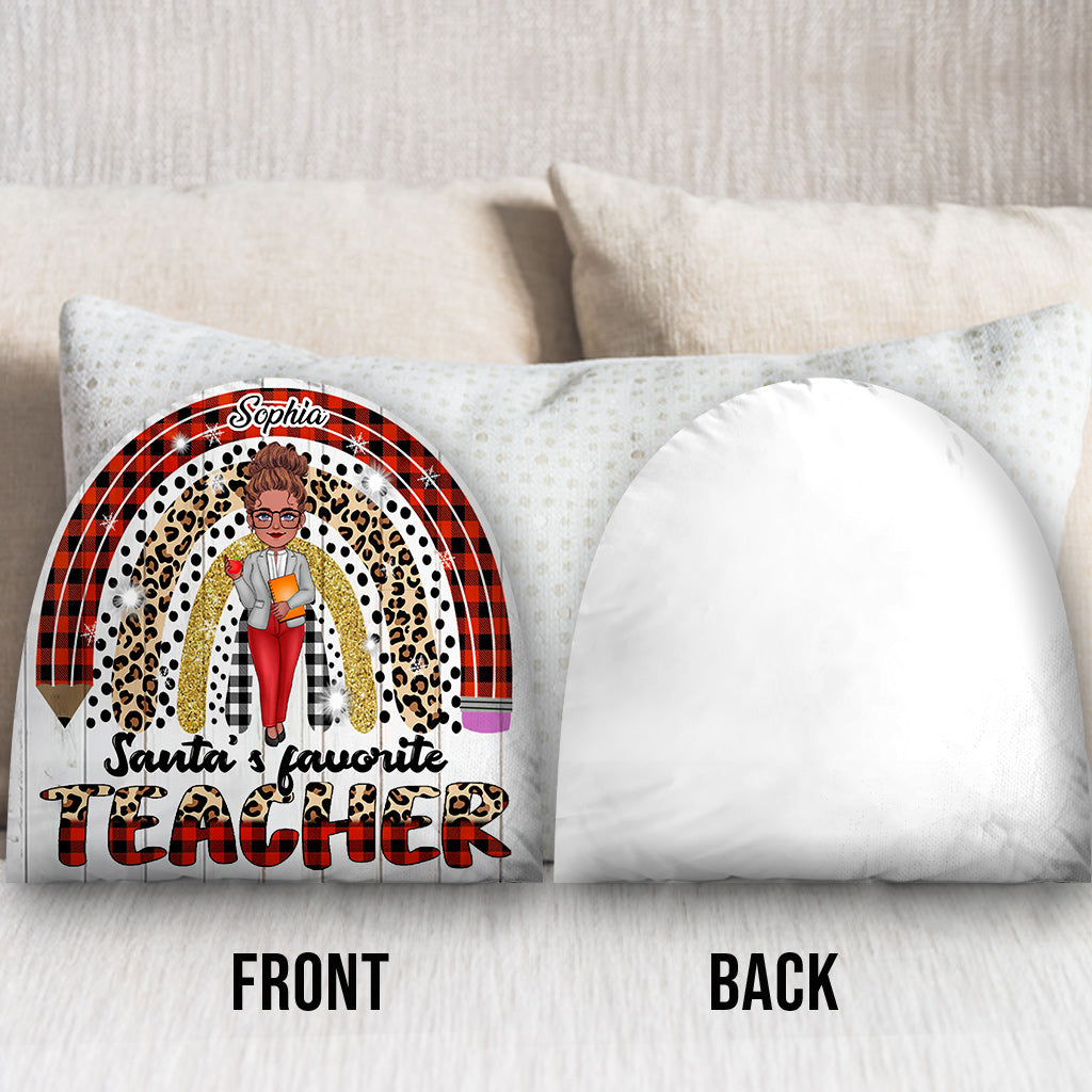 L'enseignant préféré du Père Noël - Coussin personnalisé pour enseignant (recto-verso)