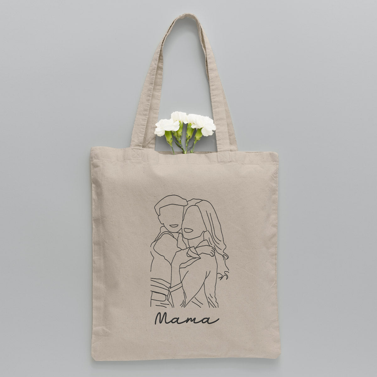 Sac fourre-tout brodé personnalisé avec photo au trait - Sac fourre-tout brodé personnalisé pour maman