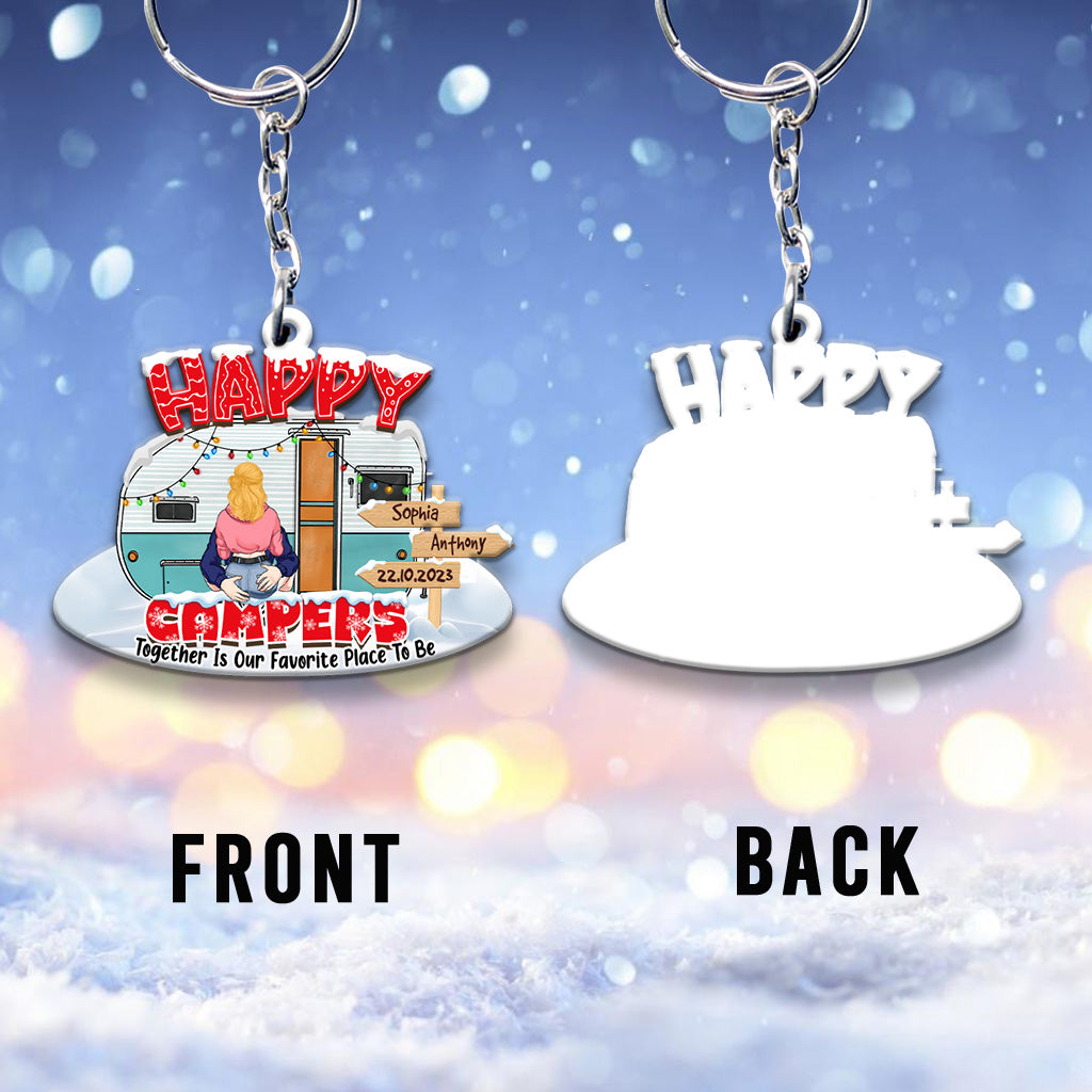 Happy Campers - Cadeau de camping pour mari, femme, petit ami, petite amie - Porte-clés personnalisé