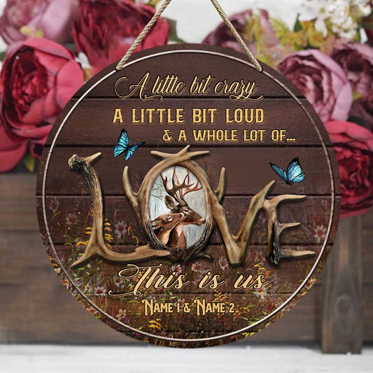 This Is Us - Personalized Couple Hunting Round Wood Sign