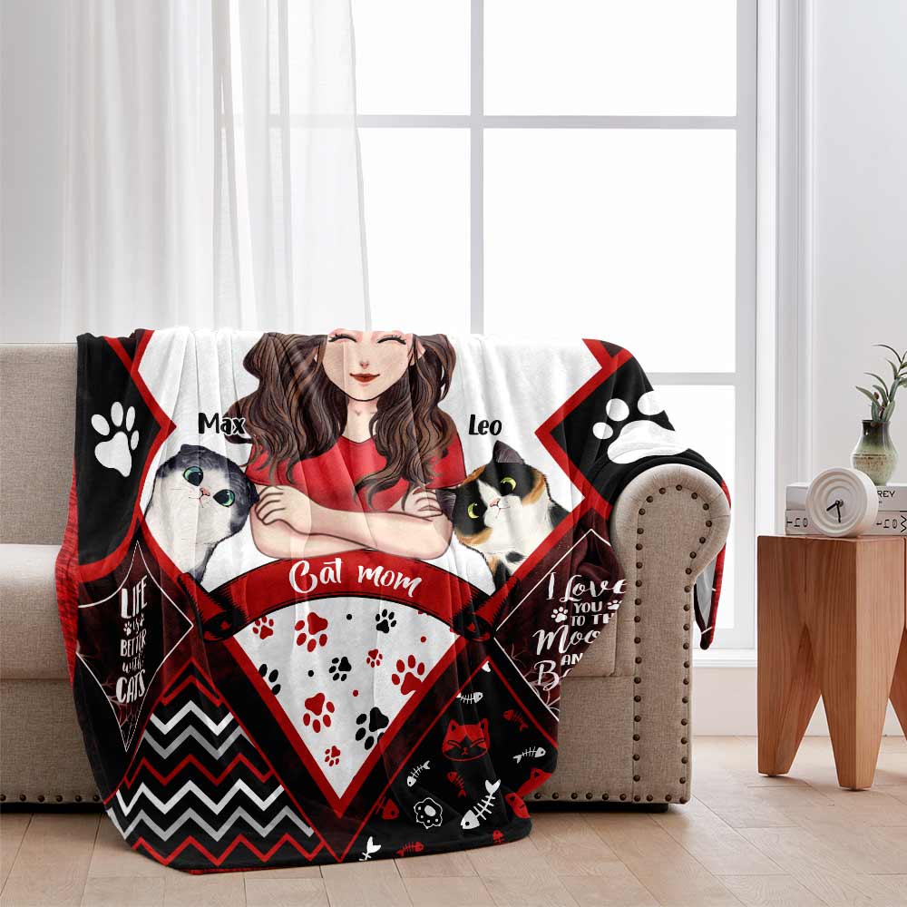 Maman Chat Papa Chat - Couverture pour chat personnalisée pour la fête des mères et la fête des pères