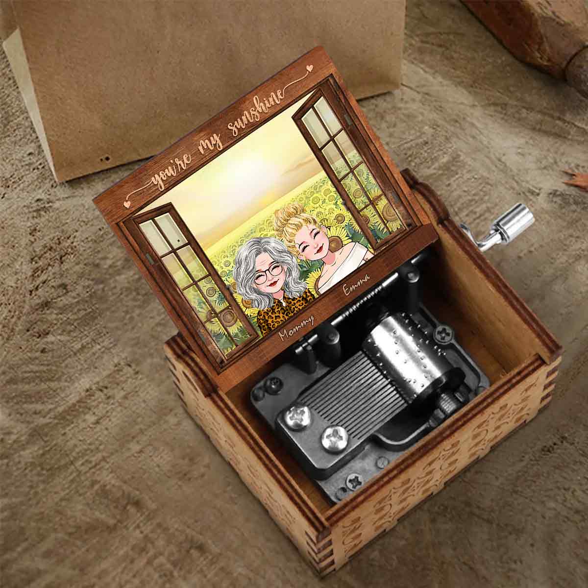 Tu es mon rayon de soleil - Boîte à musique à manivelle personnalisée pour maman