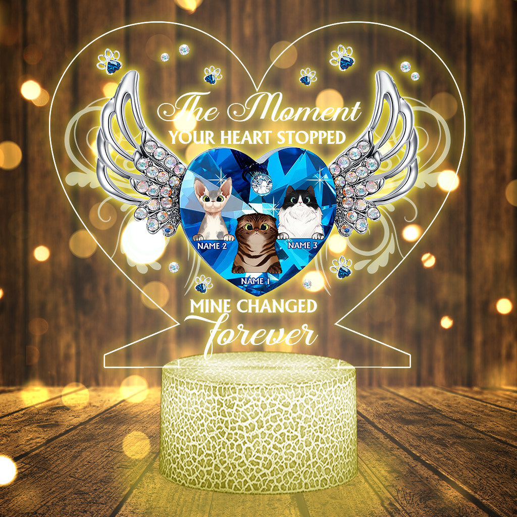 The Moment Your Heart Stopped - Personalized Cat Shaped Plaque Light Base