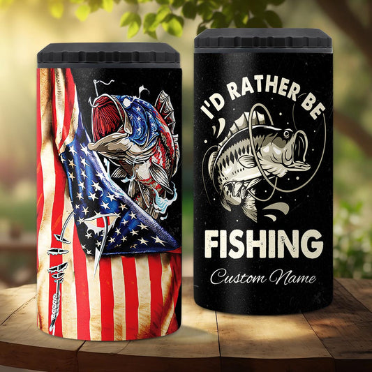 Fishing US Flag - Personalized Fishing Can Cooler