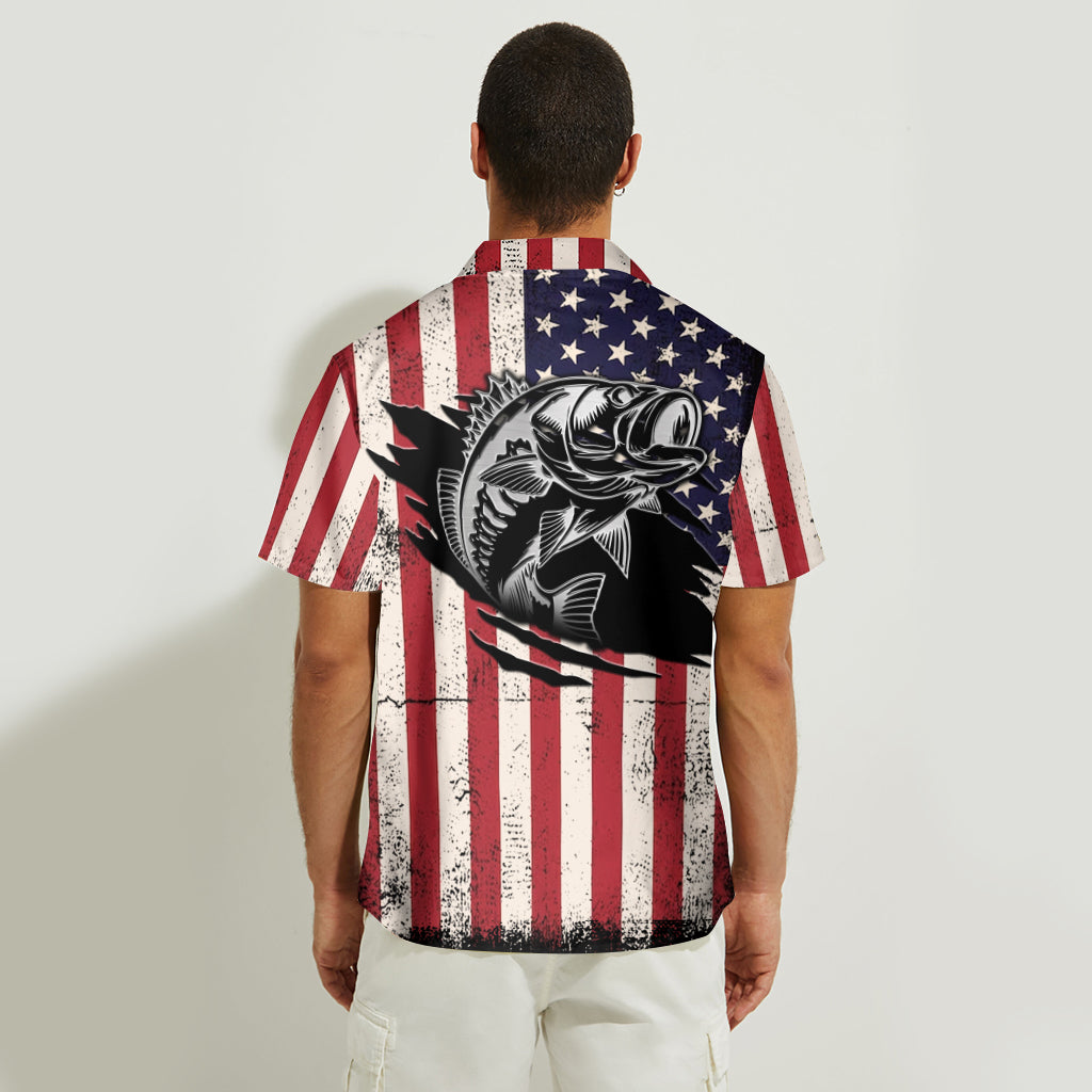Pêcheur patriotique - Chemise hawaïenne de pêche personnalisée