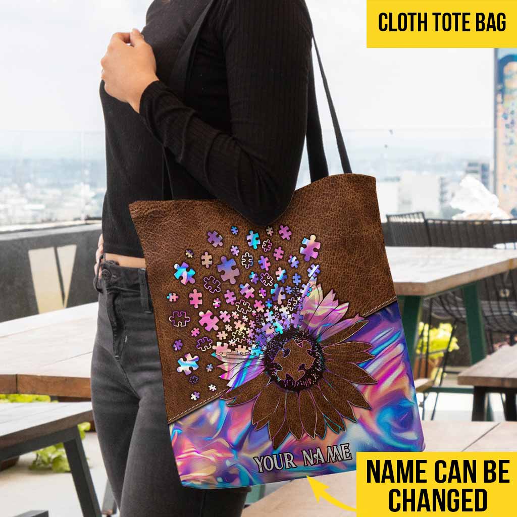Sac fourre-tout personnalisé Accept Understand Love Puzzles Tournesol Hologramme - Sensibilisation à l'autisme