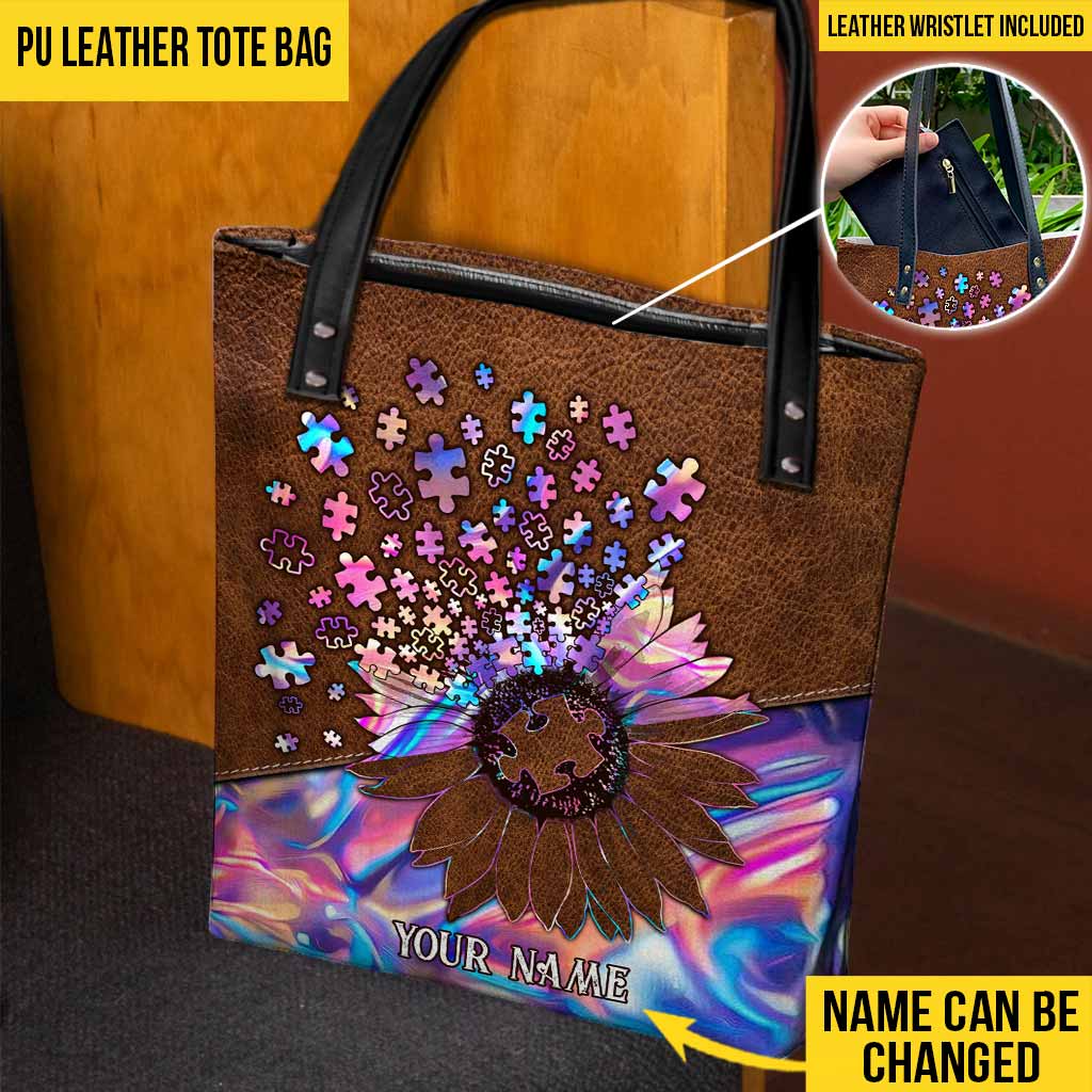 Sac fourre-tout personnalisé Accept Understand Love Puzzles Tournesol Hologramme - Sensibilisation à l'autisme