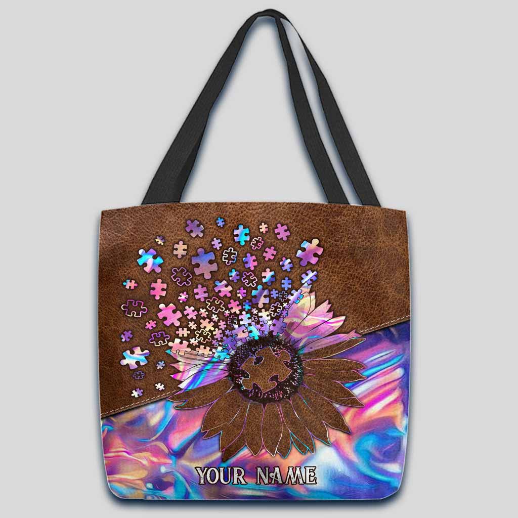 Sac fourre-tout personnalisé Accept Understand Love Puzzles Tournesol Hologramme - Sensibilisation à l'autisme