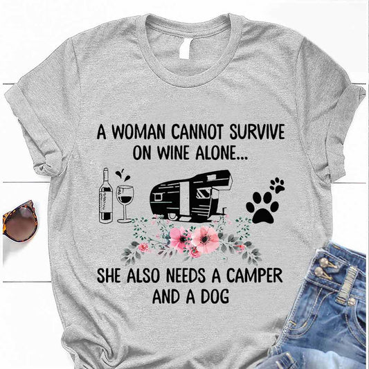 A Woman Cannot Survive On Wine Alone - Camping T-shirt and Hoodie 1121