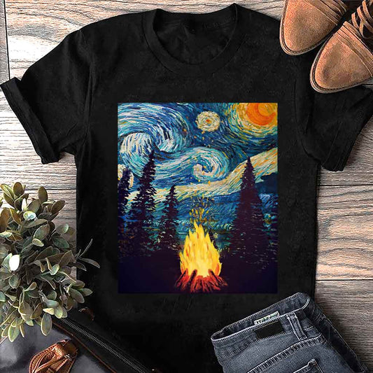 Nuit étoilée autour du feu de camp - T-shirt et sweat à capuche de camping 112021