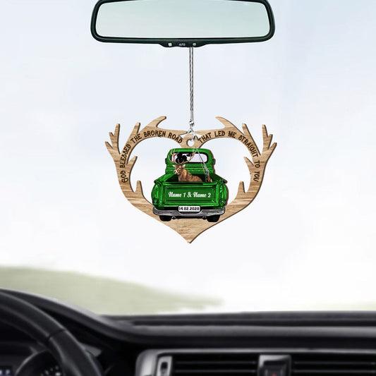 Dieu a béni la route brisée - Ornement de voiture transparent personnalisé pour couple à la chasse