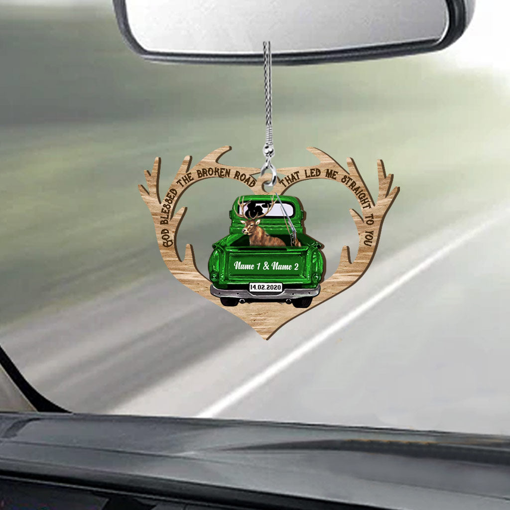 God Blessed The Broken Road - Personalized Couple Hunting Transparent Car Ornament