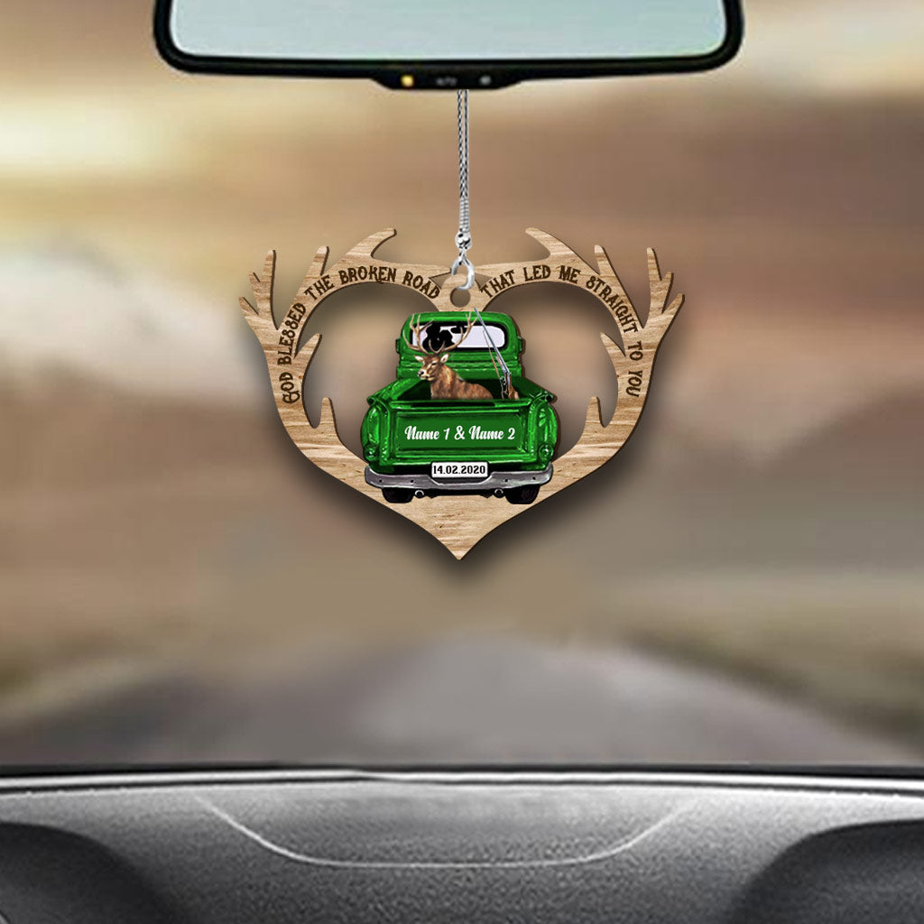 God Blessed The Broken Road - Personalized Couple Hunting Transparent Car Ornament