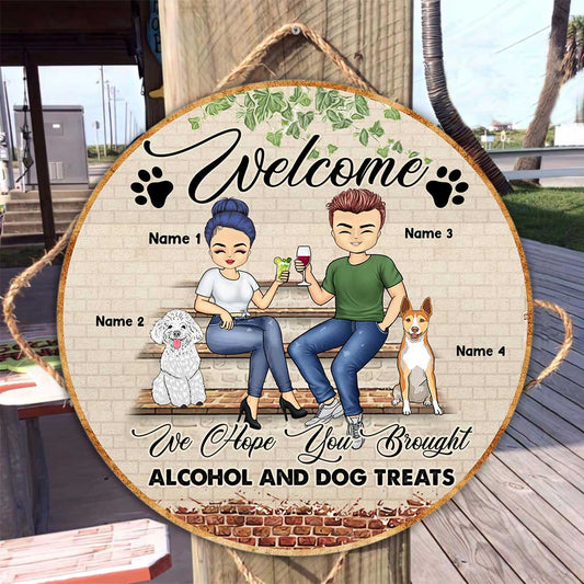 We Hope You Brought - Personalized Couple Round Wood Sign