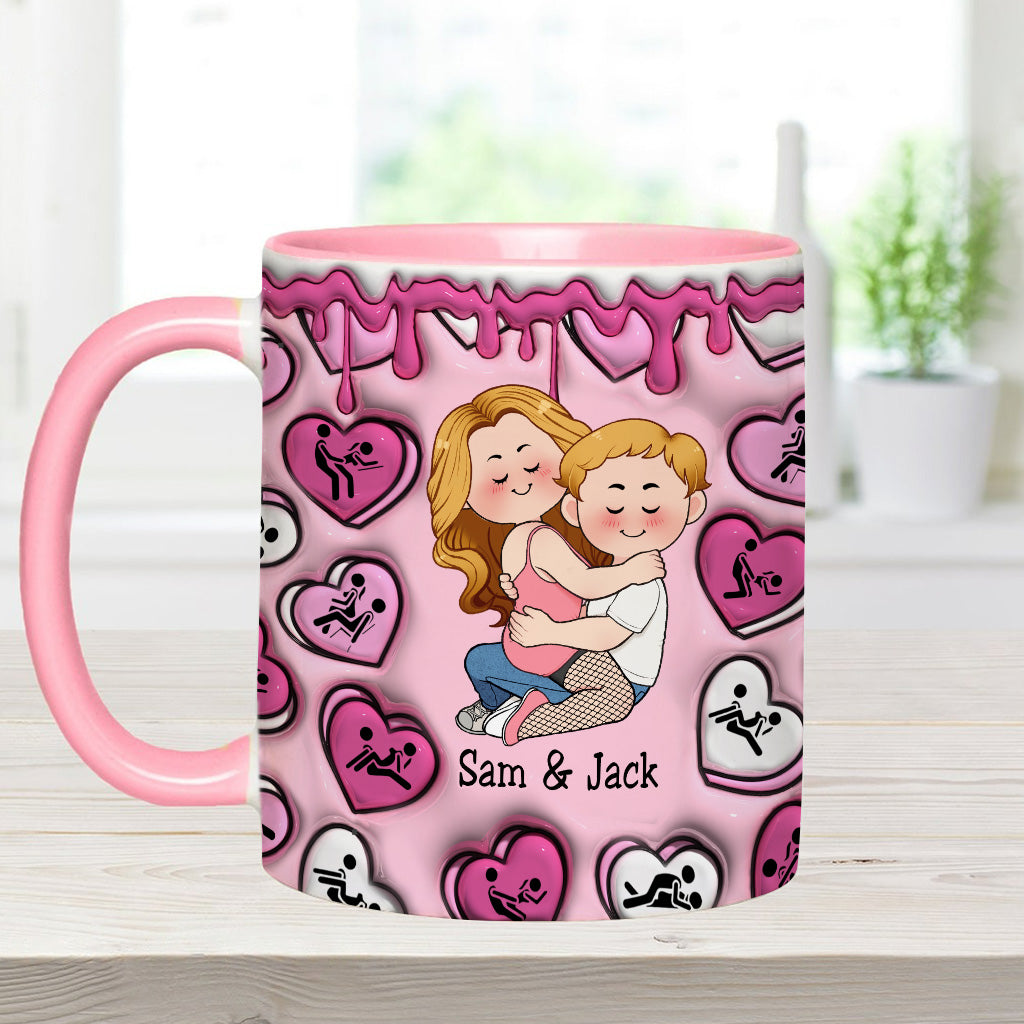 Mon endroit préféré, c'est dans tes câlins - Mug personnalisé en forme de cœur pour couple