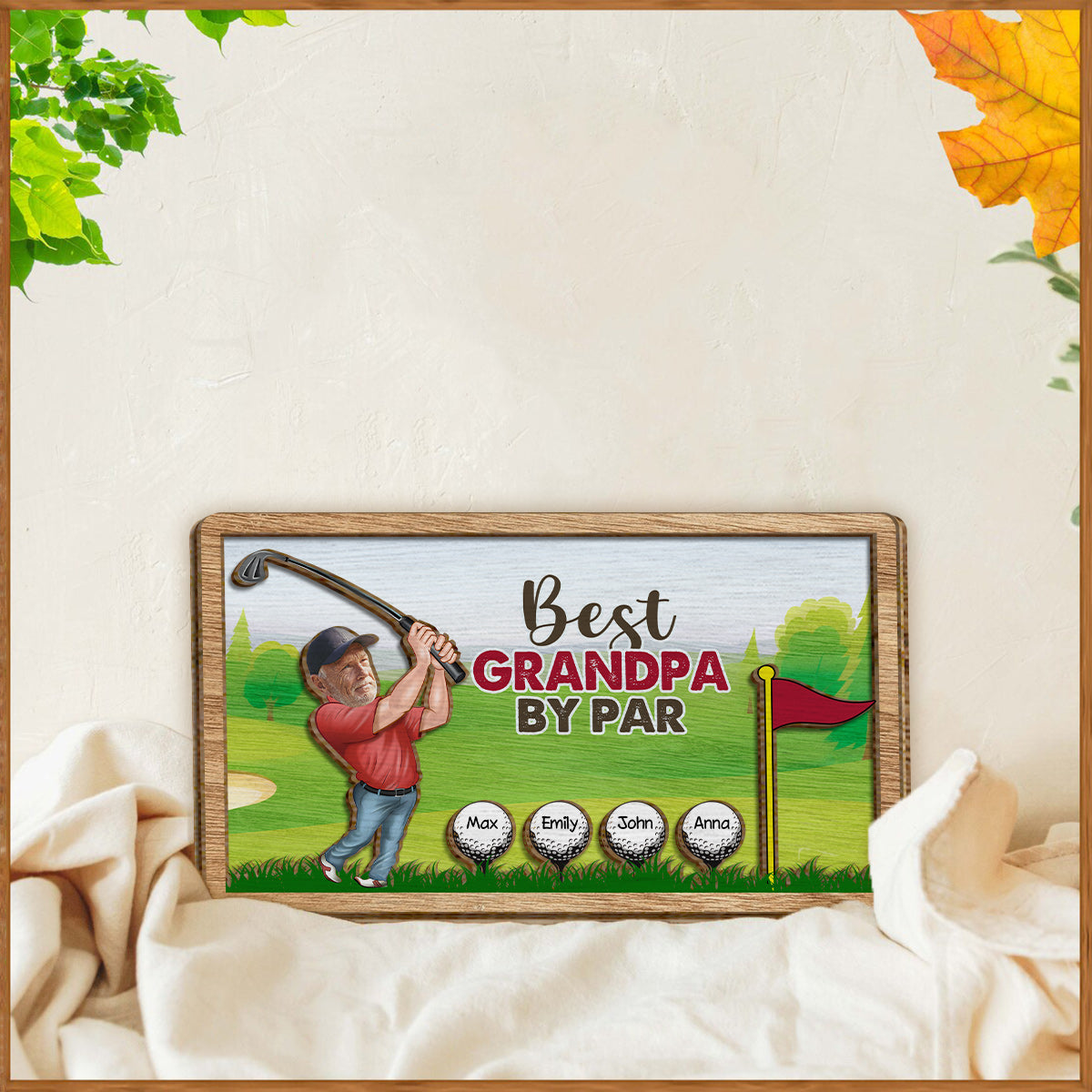 Meilleur grand-père selon le par - Plaque de bois personnalisée à 2 couches sur le thème du golf