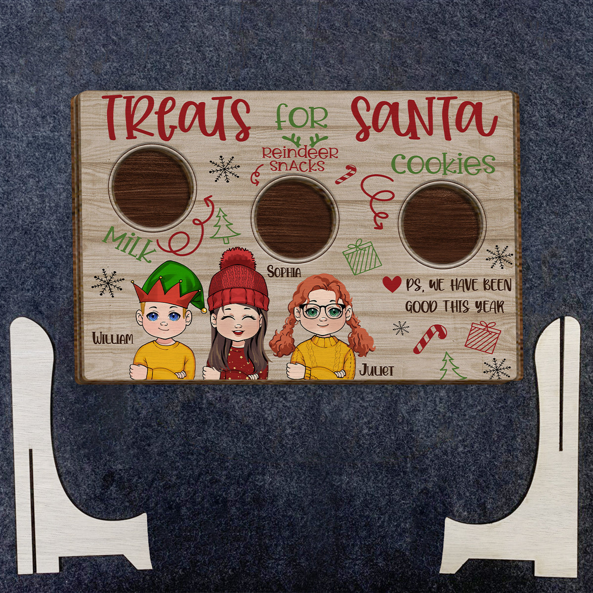 Des friandises pour le Père Noël - Panneau en bois personnalisé à 2 couches pour la famille