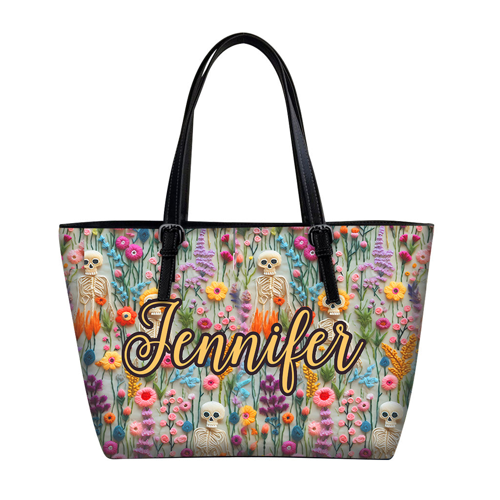 Sac en cuir à motif floral squelette et tête de mort personnalisée