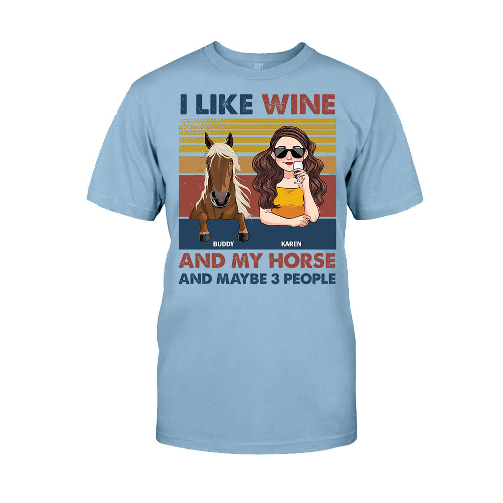 J'aime le vin et mon cheval - T-shirt et sweat à capuche personnalisés avec motif cheval