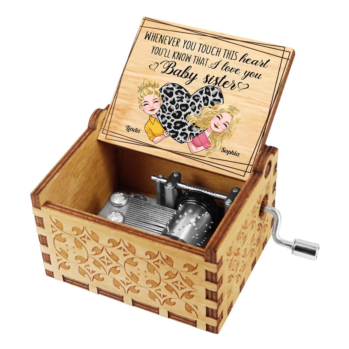 Whenever You Touch This Heart - Gift for mom, grandma, grandpa, daughter, son, granddaughter, grandson, wife, husband, dad, aunt, uncle, sister, brother - Personalized Hand Crank Music Box