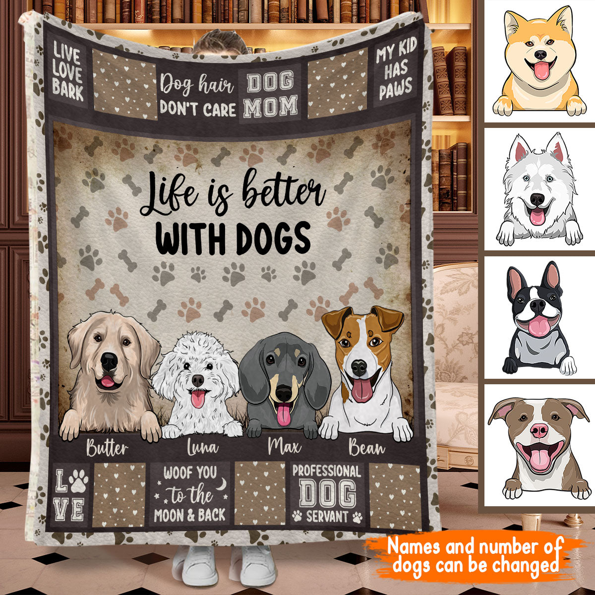 La vie est plus belle avec des chiens - Cadeau pour les amoureux des chiens - Couverture personnalisée