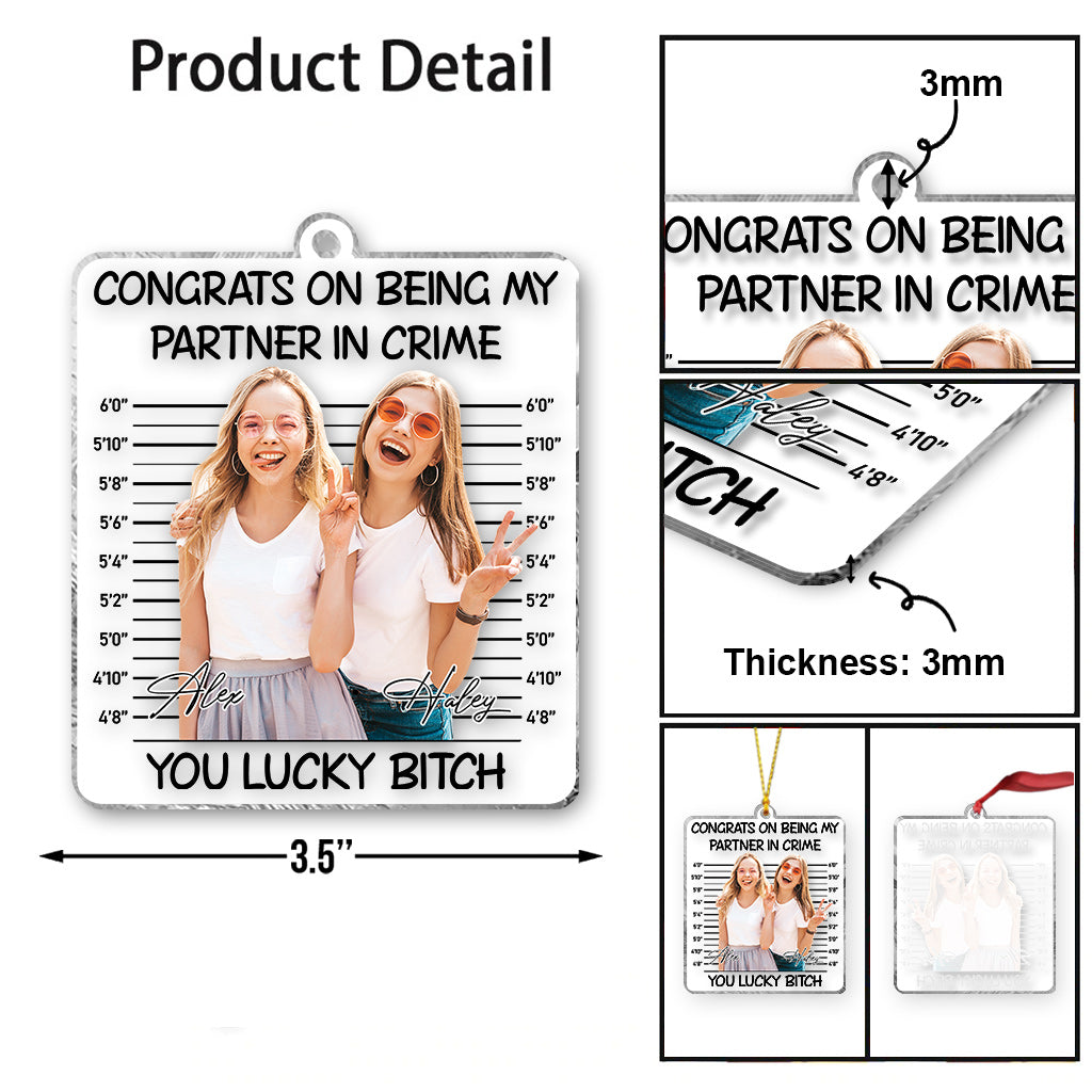 Félicitations pour être ma complice ! - Cadeau pour une amie - Ornement transparent personnalisé