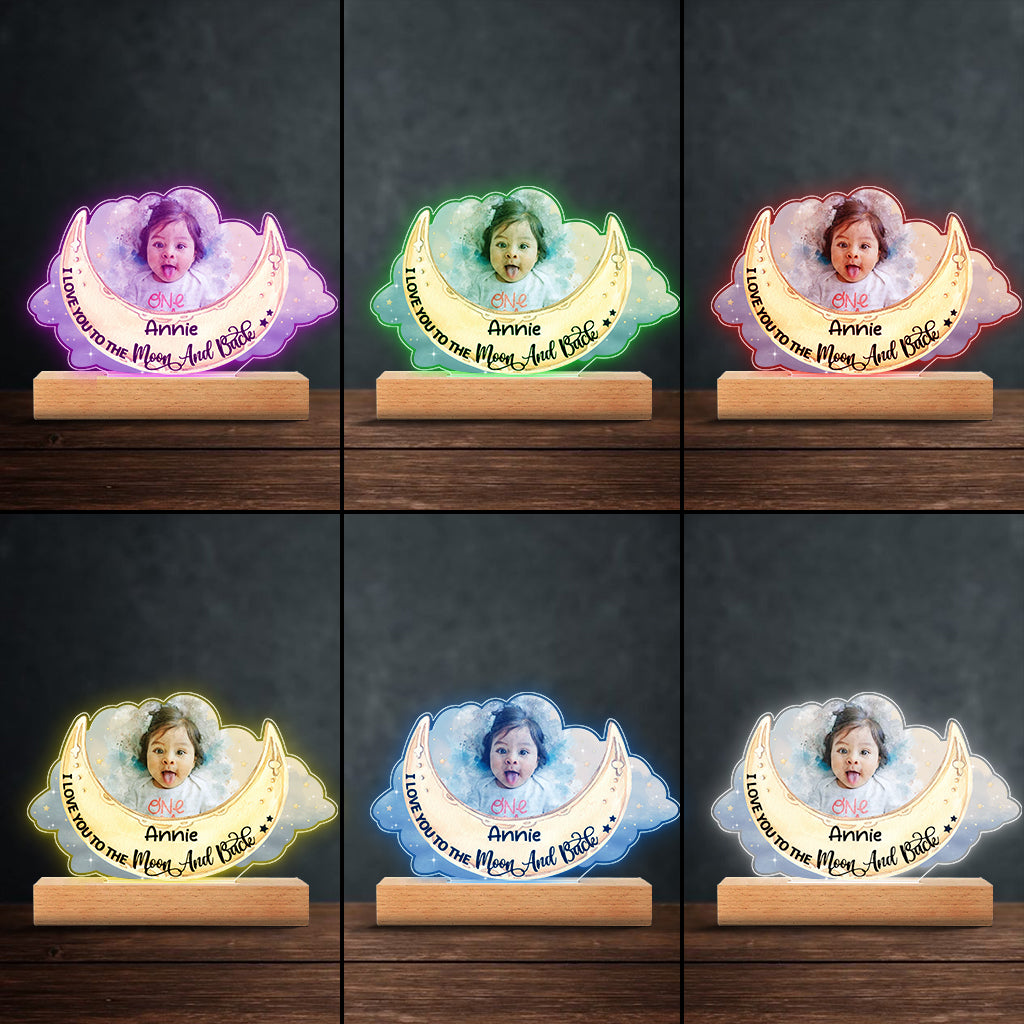 Je t'aime jusqu'à la lune et retour - Plaque lumineuse personnalisée en forme d'enfant