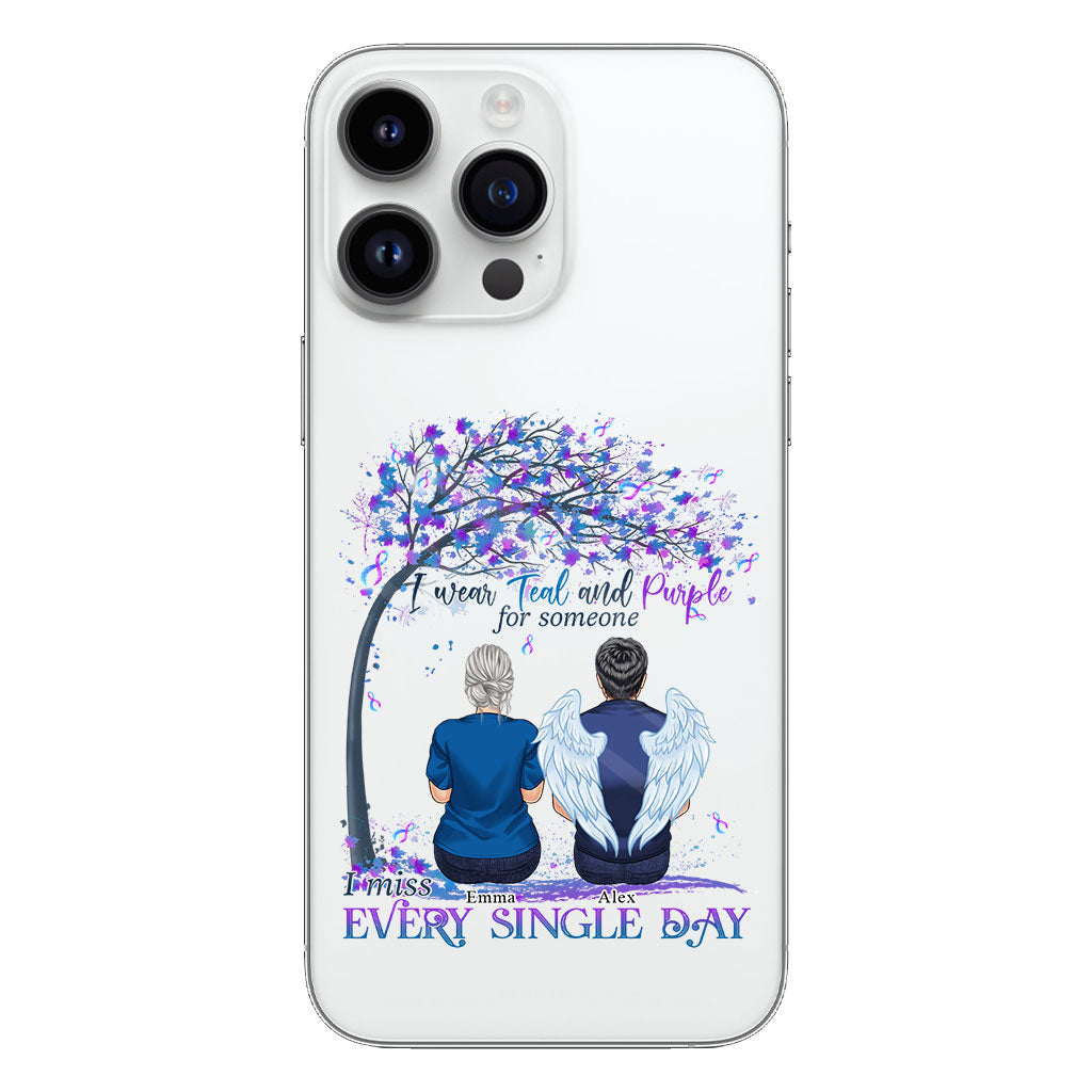 Je porte du turquoise et du violet - Coque de téléphone transparente personnalisée pour la prévention du suicide