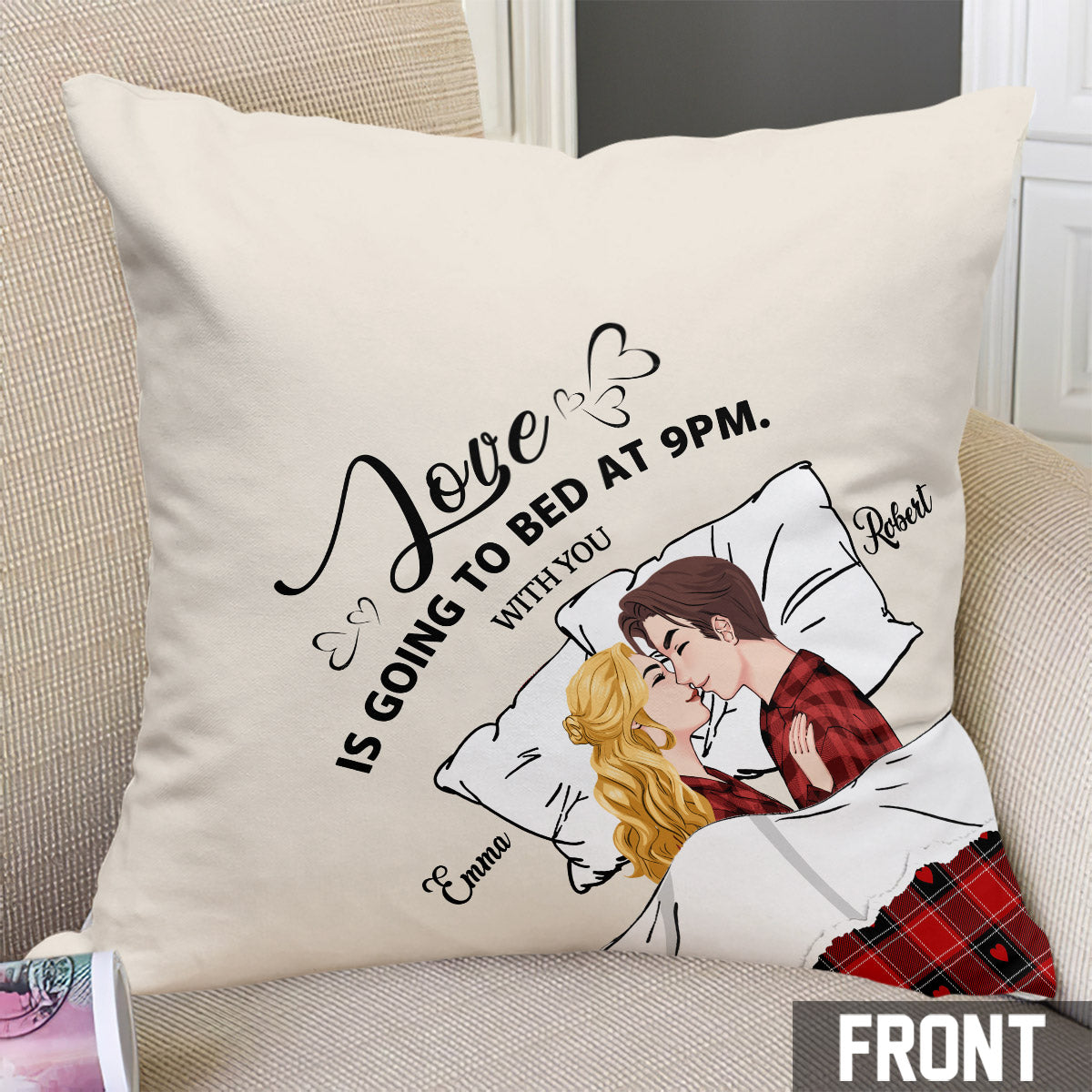 L'amour, c'est se coucher à 21h avec toi - cadeau pour mari - Coussin décoratif personnalisé