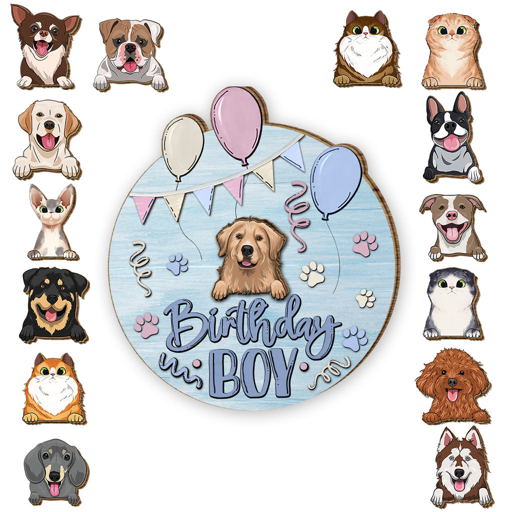 Panneau en bois personnalisable pour anniversaire (garçon/fille, animal de compagnie : chat/chien) - Panneau en bois interchangeable avec motif chien