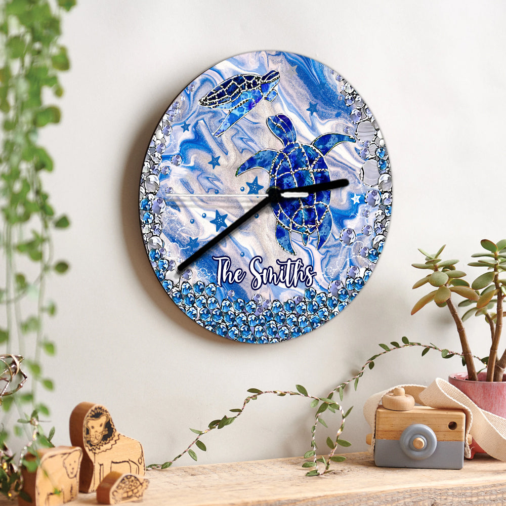 Blue Sea Turtles - Personalized Turtle Wall Clock