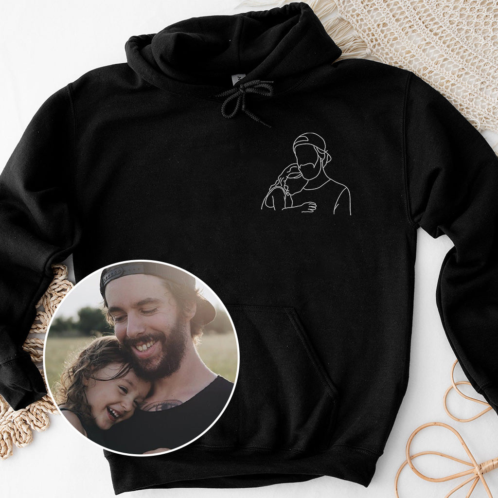 Sweat à capuche brodé personnalisé pour papa - Illustration au trait - Sweat à capuche brodé personnalisé