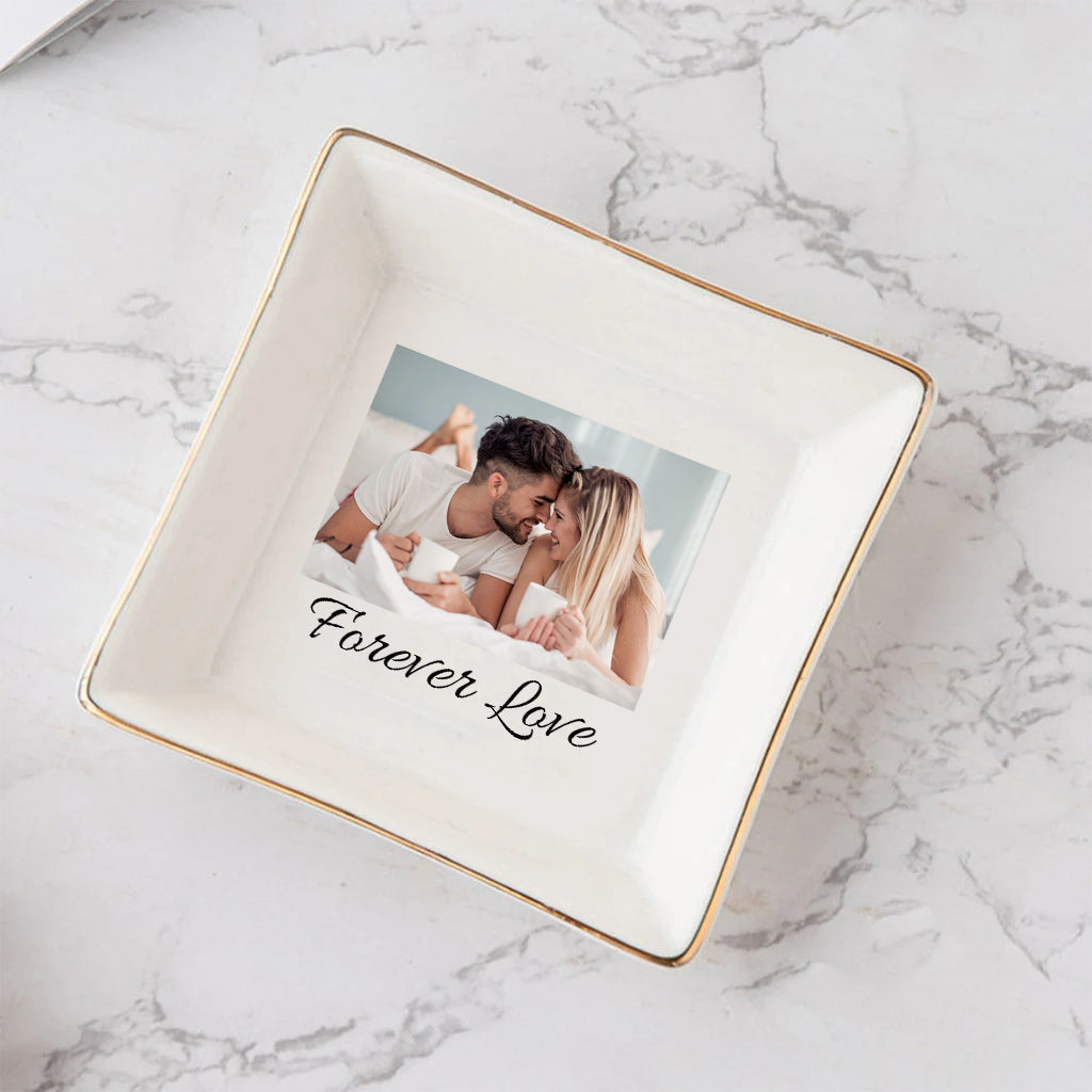 Assiette en céramique avec photo - Plat à bijoux personnalisé pour couple