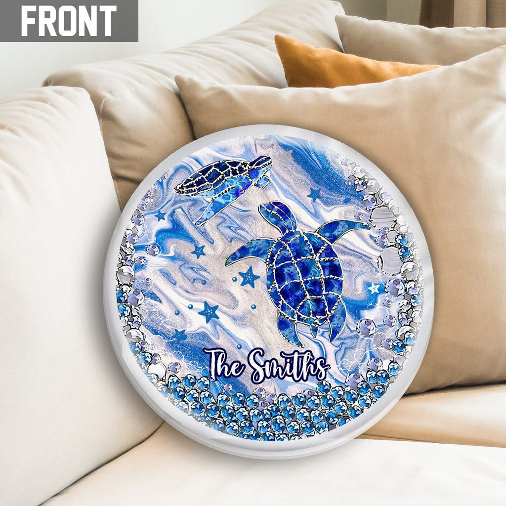 Coussin personnalisé en forme de tortue bleue