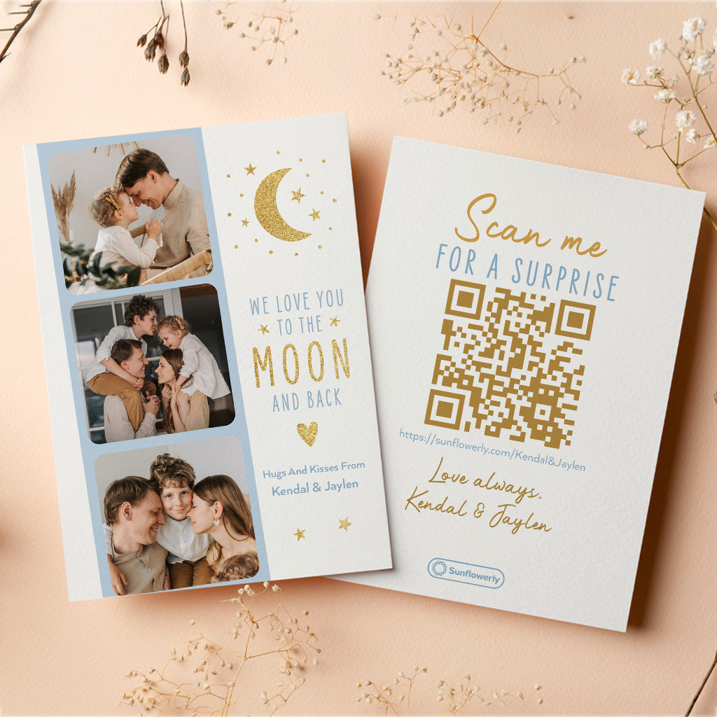 On t'aime jusqu'à la lune et retour - Carte de vœux personnalisée avec QR code