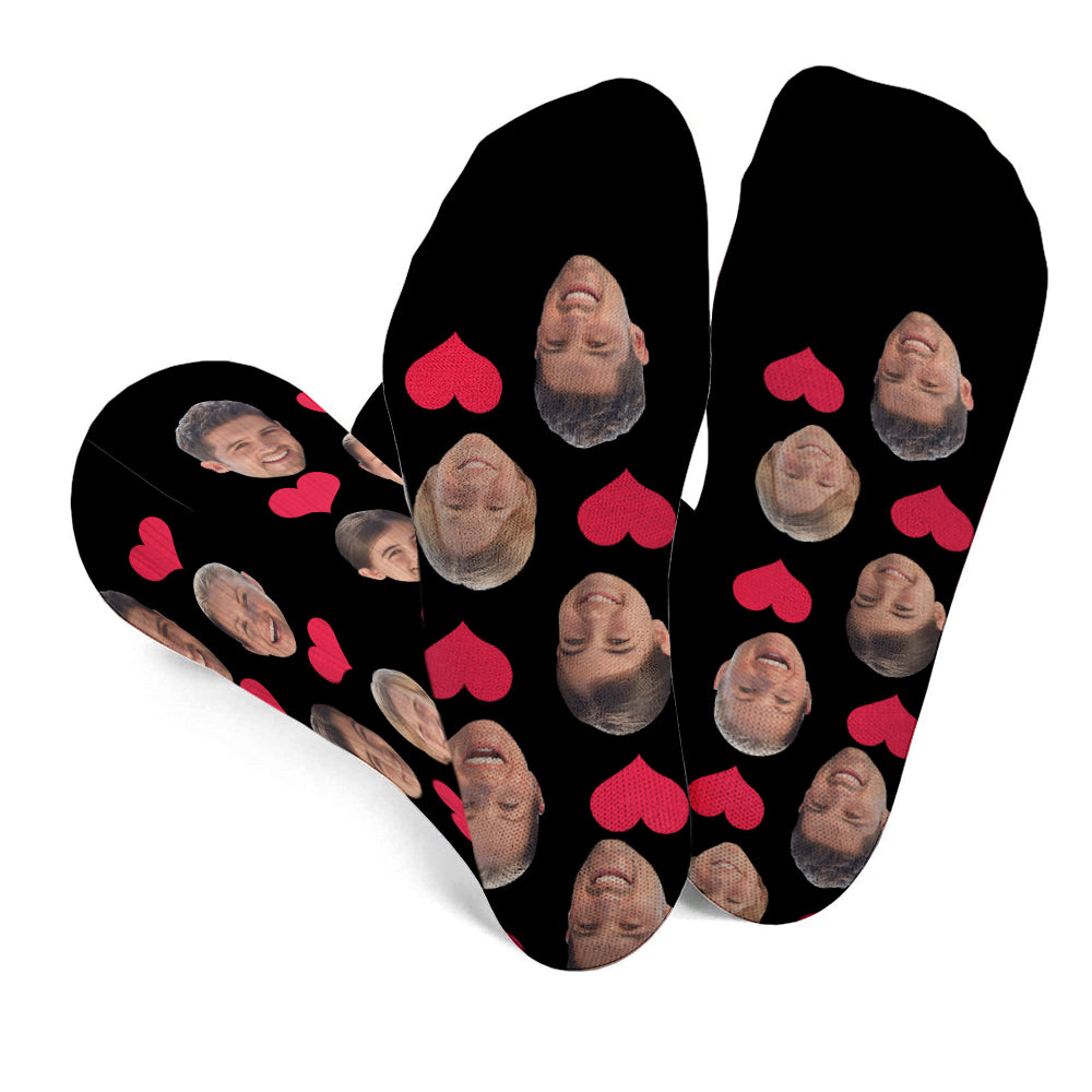 Chaussettes personnalisées pour toute la famille, motif cœur et visage personnalisé