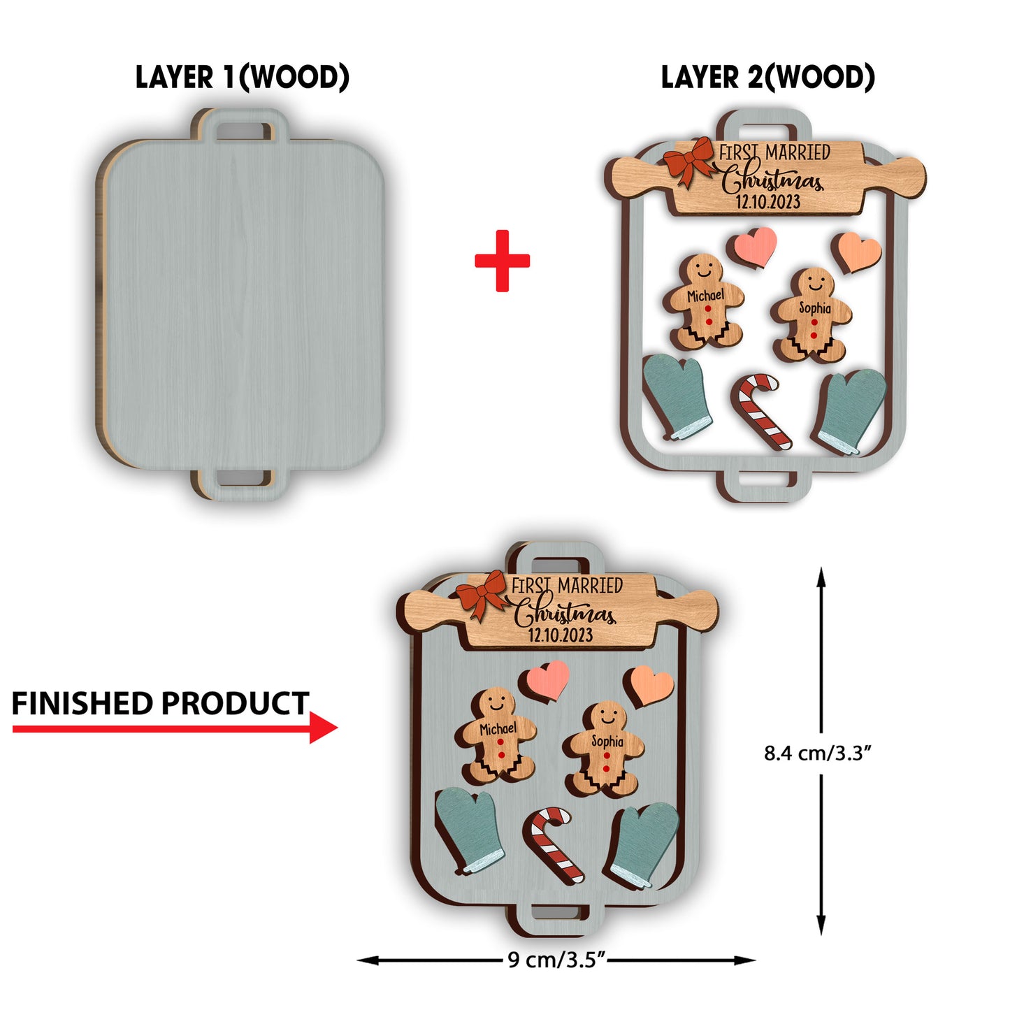 First Married Christmas - Personalized Husband And Wife 2 Layered Piece Ornament
