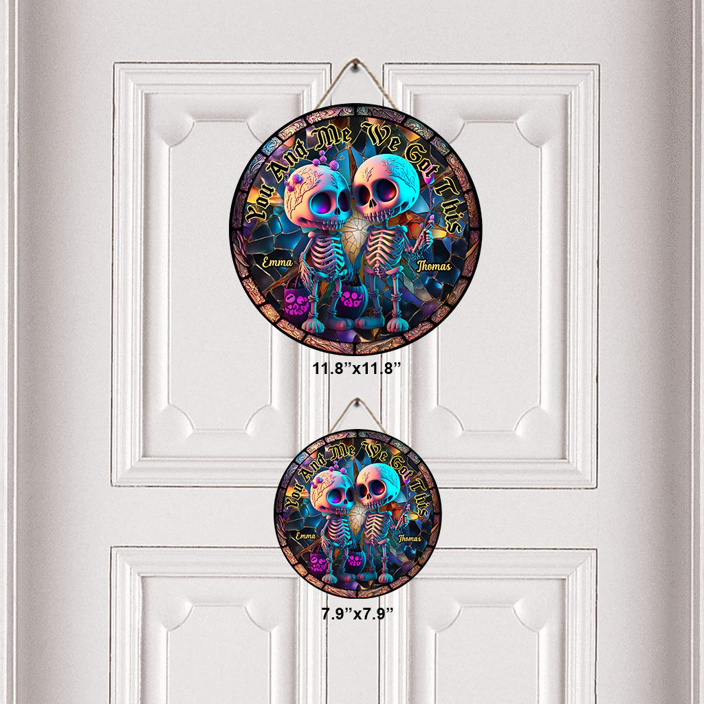 Toi et moi, on gère ça - Panneau rond en bois personnalisé avec crâne