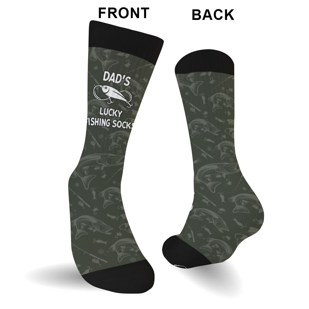 Lucky Fishing Socks - Gift for dad, uncle, aunt, grandma, grandpa, mom, son, daughter, brother, sister, granddaughter, grandson, husband, wife, boyfriend, girlfriend, friend, co-worker - Personalized Socks