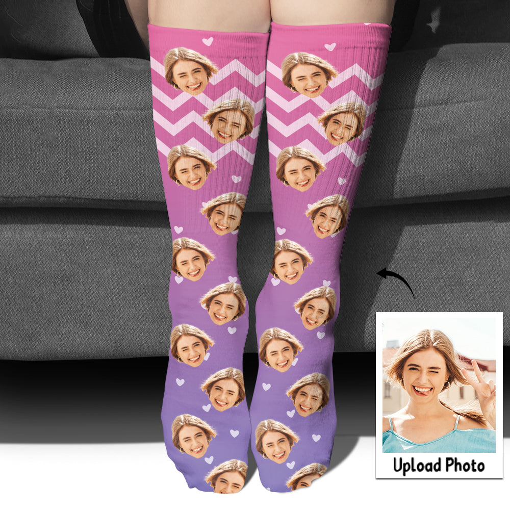 Chaussettes personnalisées pour frères et sœurs, motif violet et visage personnalisé
